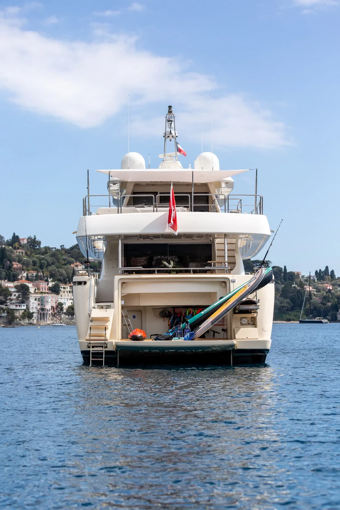 Tender and water toys off the stern